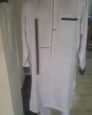 Men's White Embroidered Kurta & Trouser Set