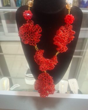 Red Cluster-Bead Statement Necklace