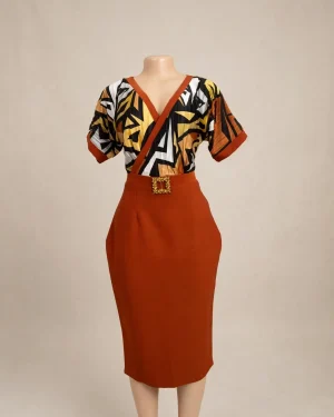 Rust Print Wrap Dress