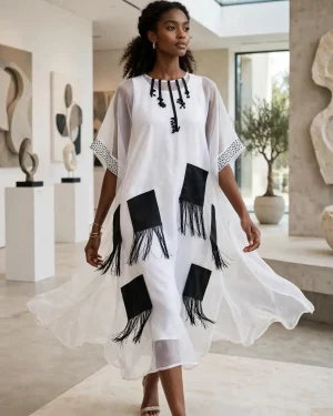 White Sheer Kaftan Top