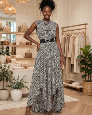 Black & White Print Long Dress