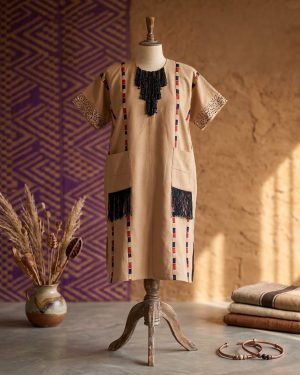 Camel Kaftan with Beaded Fringe