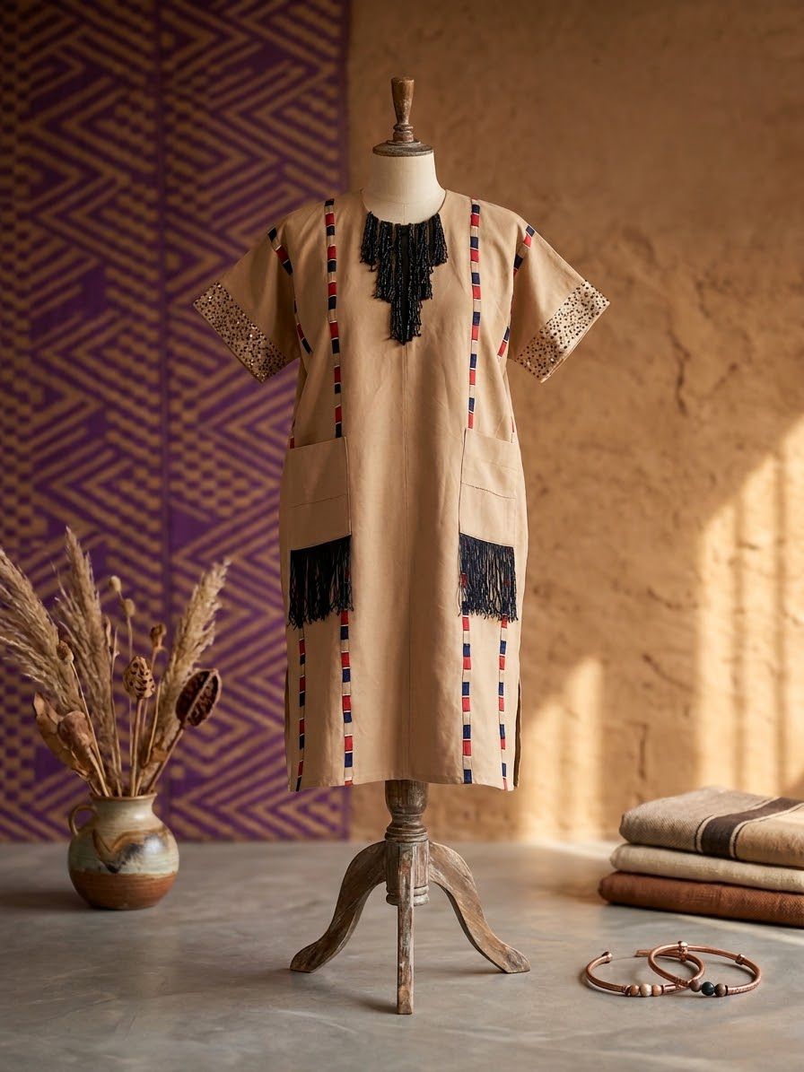 Camel Kaftan with Beaded Fringe