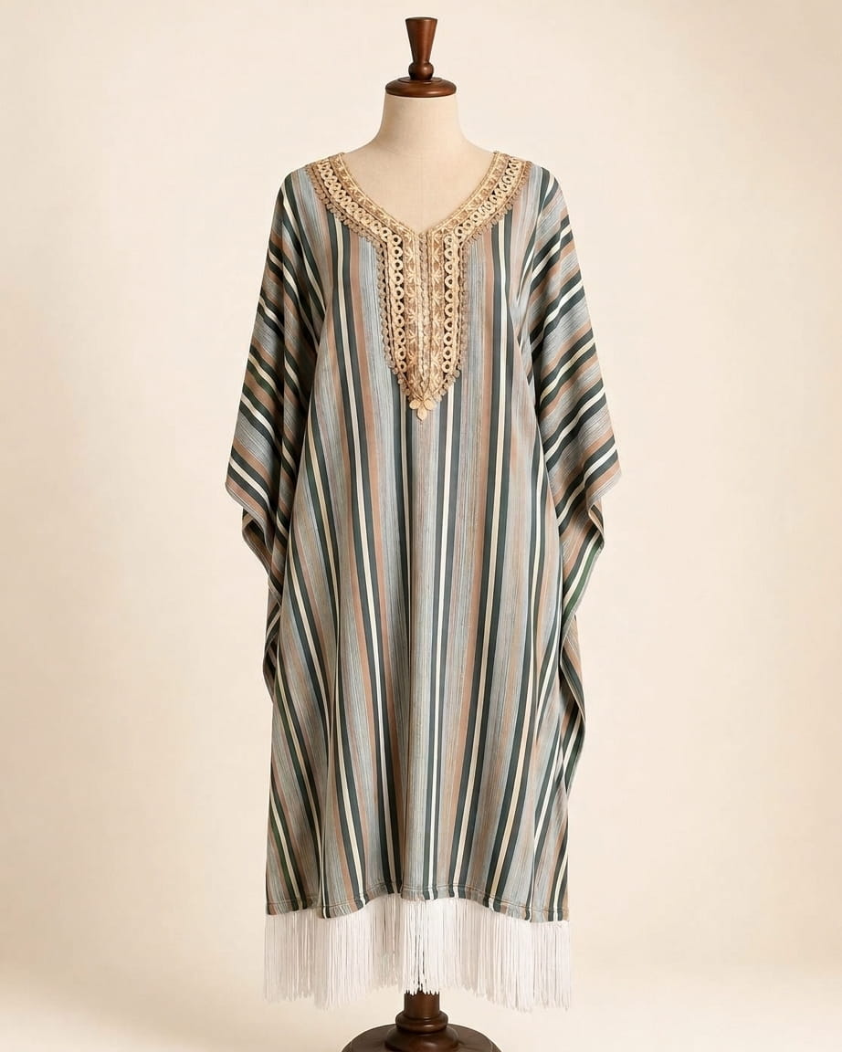Stripe Kaftan with Gold Lace Trim