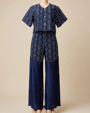 Navy Batik Top & Pants Set