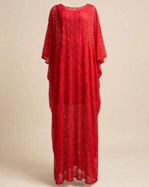 Red Lace Kaftan Dress