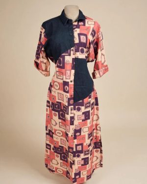 Pink & Denim Print Shirt Dress
