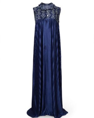 Navy Print Pleated Dress