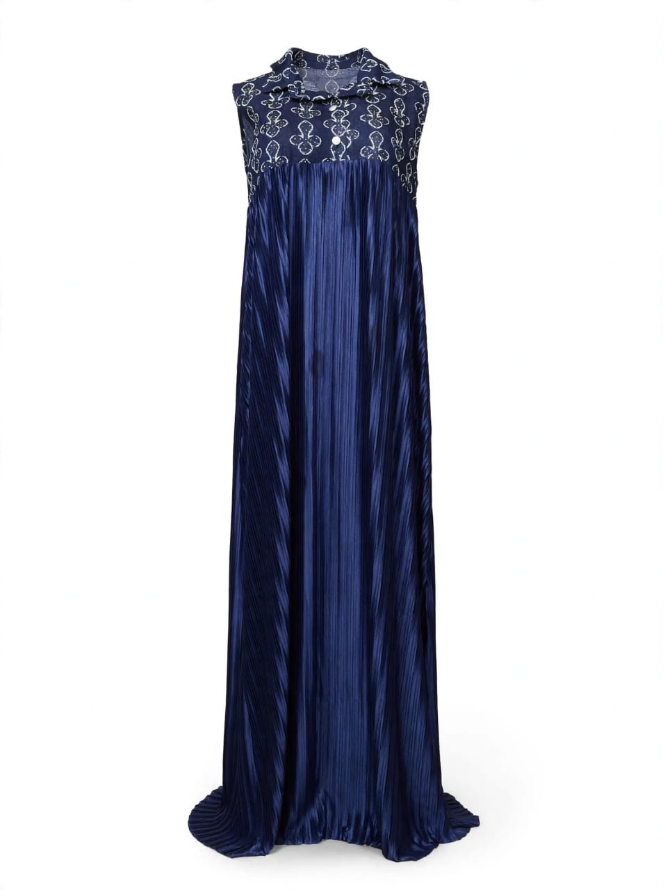 Navy Print Pleated Dress