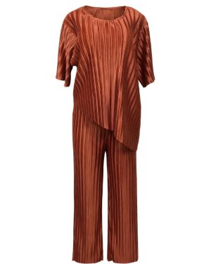 Rust Pleated Top & Pants Set